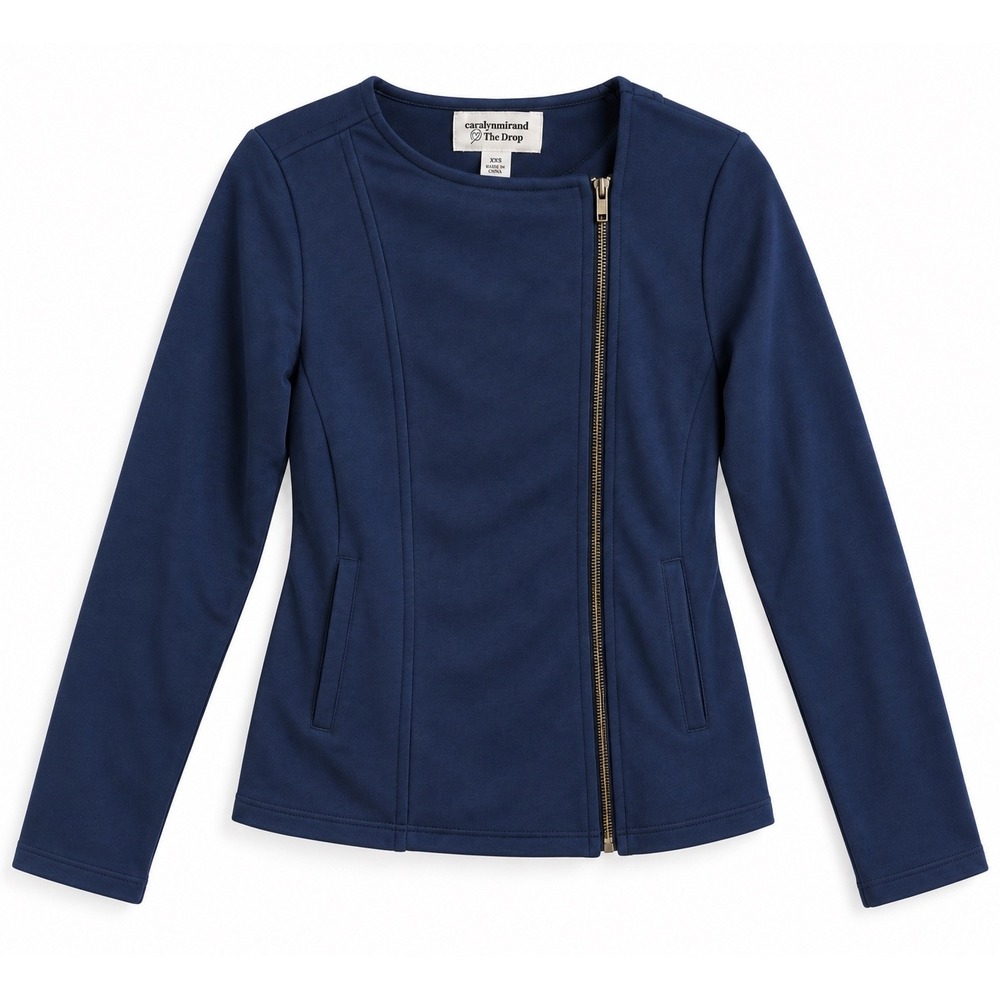 Caralyn Mirand x The Drop Navy Asymmetrical Zip Tailored Jacket XXS Navy Blue
